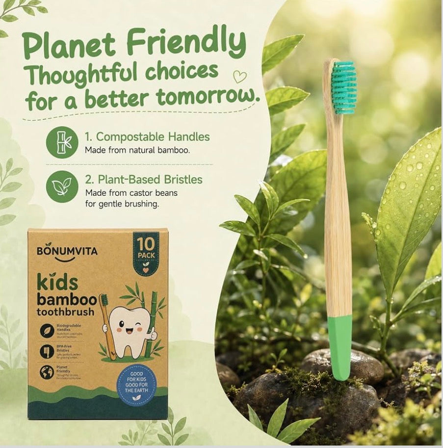 kids bamboo toothbrush 2-pack
